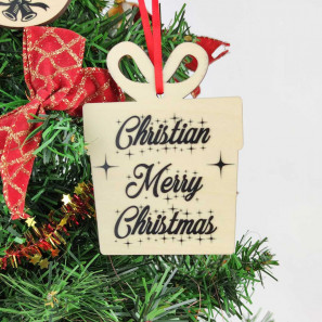 Décoration en bois en forme de boîte cadeau 