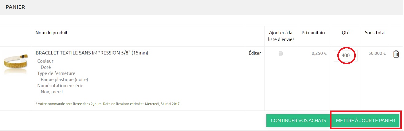 Mettre a jour le panier