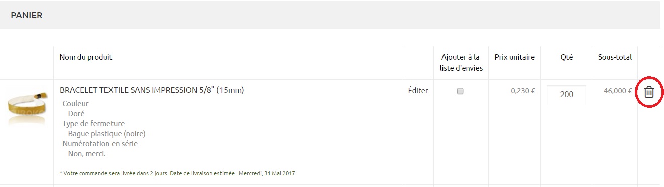 Supprimer du produit